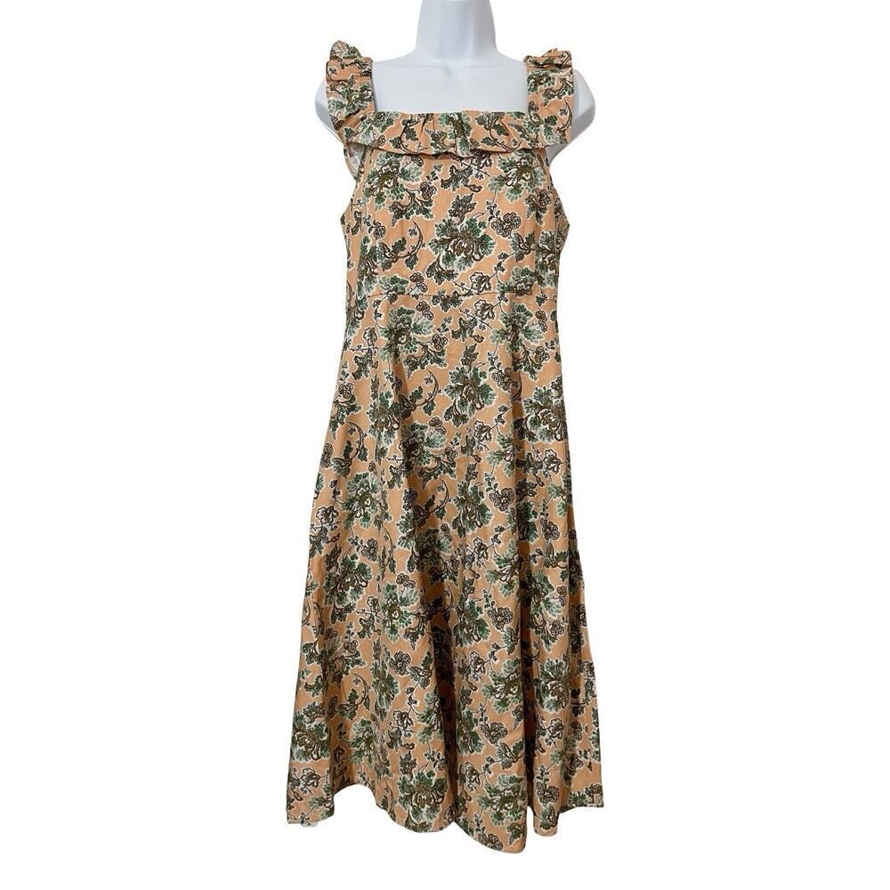 Ann Taylor Floral Linen Blend Square Neck Midi Dress Size 10P Garden Tea Dress